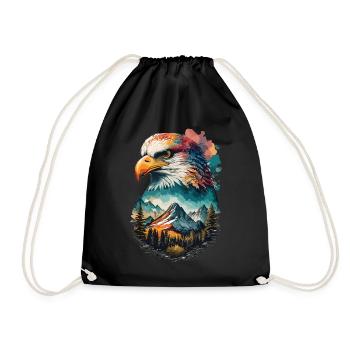 Eagle View: Mountain Landscape and Majesty of the Skies - Drawstring Bag - black - Front