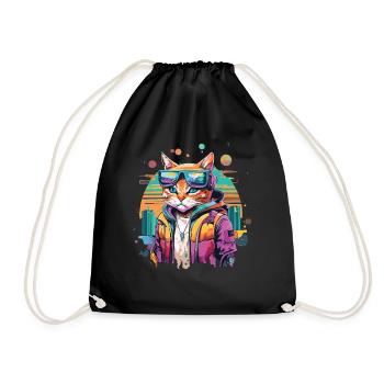Feline Future: When Cats Conquer the Cyber World - Drawstring Bag - black - Front