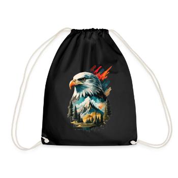 The Freedom of the Sky: Eagles and Mountain Landscape - Drawstring Bag - black - Front