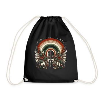 Christmas Wreath Bohemian Rainbow Christmas - Drawstring Bag - black - Front