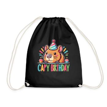 Capybara capy birthday pun Happy Birthday - Drawstring Bag - black - Front