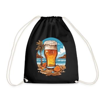 Bier am Strand Sonne und Urlaub Bierliebhaber - Turnbeutel - Schwarz - Vorne