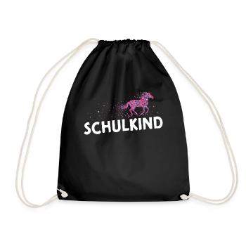Einschulung Schulkind Pferde Pferdemädchen Reiten - Turnbeutel - Schwarz - Vorne
