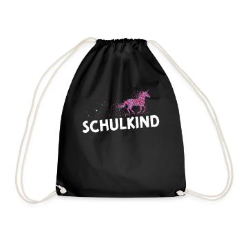 Einschulung Erstklässler Schule Einhorn Einhörner - Turnbeutel - Schwarz - Vorne