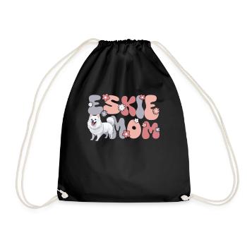 American Eskimo dog Groovy Eskie mom - Drawstring Bag - black - Front