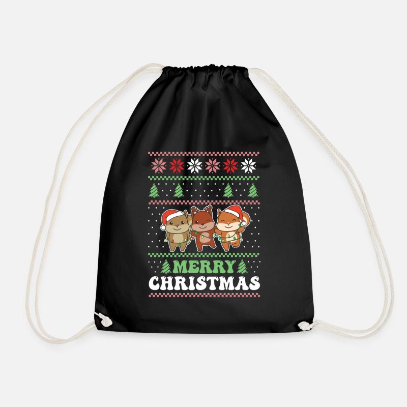 Merry Christmas retro ugly christmas Eichhörnchen - Turnbeutel - Schwarz