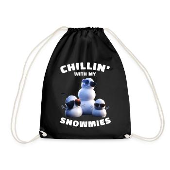 Chillin With My Snowmies Funny Snowmen - Drawstring Bag - black - Front
