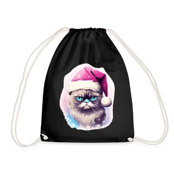 Katze Mit Weihnachtsmütze Weihnachten Outfit - Turnbeutel - Schwarz - Vorne