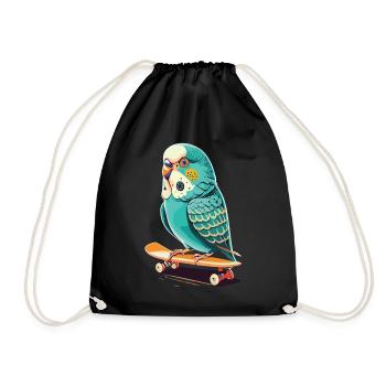 Skatepark-Budgie: Bunte Skateboard-Action - Turnbeutel - Schwarz - Vorne