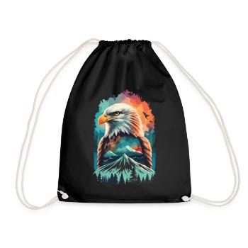Eagle and mountain landscape in harmony - Drawstring Bag - black - Front