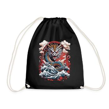 Asian Dragon Retro Ukiyo-E Japan Art Style - Drawstring Bag - black - Front