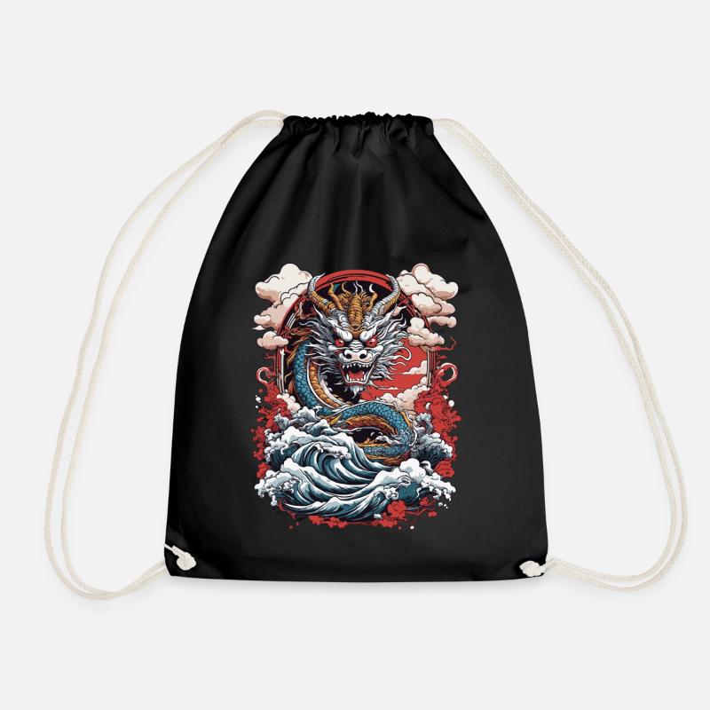 Asiatischer Drache Retro Ukiyo-E Japan Kunst Stil - Turnbeutel - Schwarz