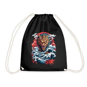Japanischer Ukiyo-E Kunststil Drache Retro Design - Turnbeutel - Schwarz - Vorne
