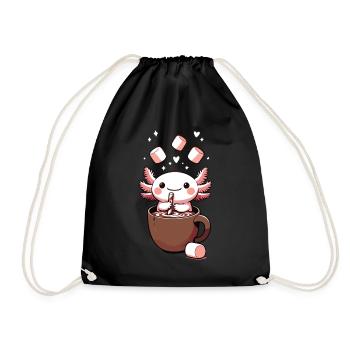 Chocolat chaud Kawaii Axolotl avec guimauves - Sac de sport léger - noir - Devant