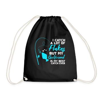 Fisherman Fishing Catcher, Fisherman's Fishing Rod, - Drawstring Bag - black - Front