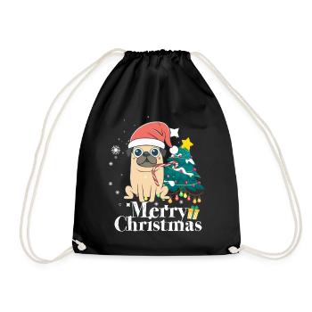 Merry Christmas Pug Dog Christmas - Drawstring Bag - black - Front