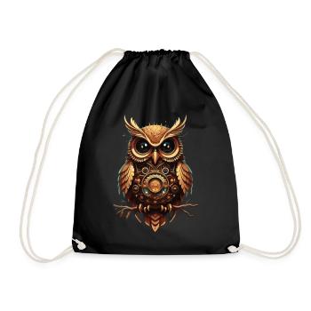 Steampunk trifft Eulenliebe: Geschenk für Eulen - Turnbeutel - Schwarz - Vorne