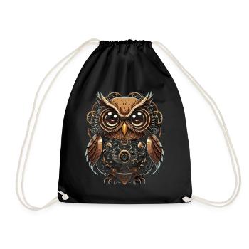 Faszinierende Steampunk-Eule: Einzigartiges Design - Turnbeutel - Schwarz - Vorne