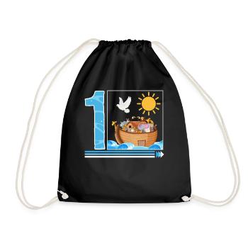 1st Birthday Shirt, Noah's Ark Birthday Party 1st - Drawstring Bag - black - Front