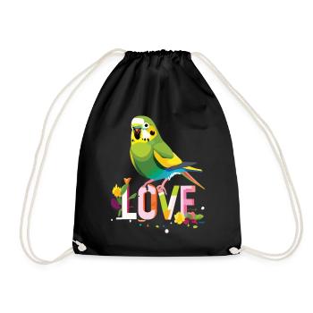 Liebevolles Wellensittich Design - Turnbeutel - Schwarz - Vorne