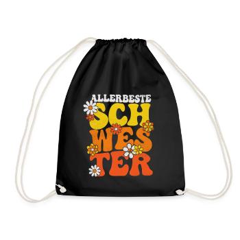 ALLERBESTE SCHWESTER 70ER RETRO HIPPIE SCHWESTERN - Turnbeutel - Schwarz - Vorne