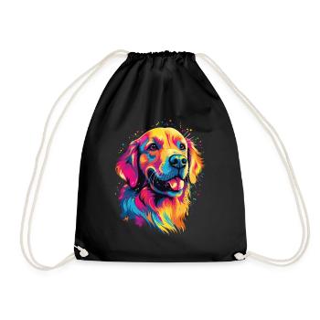 Watercolor Colorful Golden Retriever - Drawstring Bag - black - Front