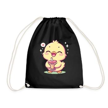 Kawaii Ducks Bubble Tea Boba Duck - Drawstring Bag - black - Front