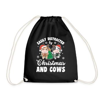 Easily distracted by Christmas and cows - Drawstring Bag - black - Front