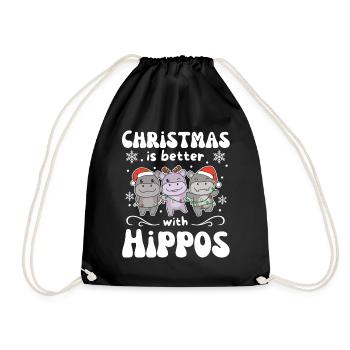 Christmas is better with hippos - Drawstring Bag - black - Front