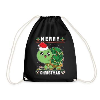 Merry Christmas Santa Turtle Ugly Christmas - Drawstring Bag - black - Front