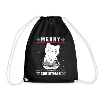 Süße Kawaii Anime Katze mit Ramen Ugly Christmas - Turnbeutel - Schwarz - Vorne
