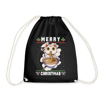 Süße Kawaii Anime Katze mit Ramen Ugly Christmas - Turnbeutel - Schwarz - Vorne