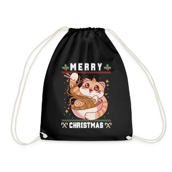 Süße Kawaii Anime Katze mit Ramen Ugly Christmas - Turnbeutel - Schwarz - Vorne