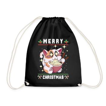 Süße Kawaii Anime Katze mit Ramen Ugly Christmas - Turnbeutel - Schwarz - Vorne