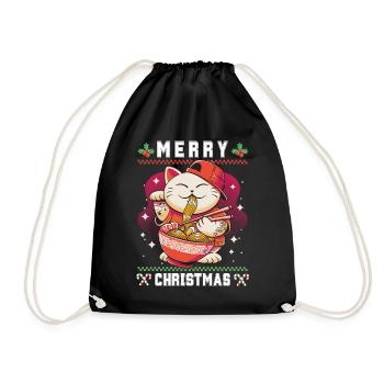 Süße Kawaii Anime Katze mit Ramen Ugly Christmas - Turnbeutel - Schwarz - Vorne