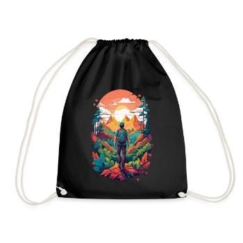Nature Adventure Hiking in Forest and Mountains Design - Drawstring Bag - black - Front