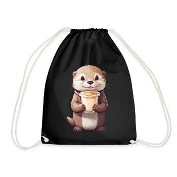 Otter Kaffeezeit Süßes Kaffee Tierdesign - Turnbeutel - Schwarz - Vorne