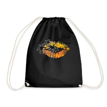 Retro Beach Sunset Tropical Leaves Summer Vacation - Turnbeutel - Schwarz - Vorne