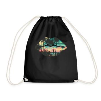 Beach Palm Tree Lips Tropical Summer Retro Sunset - Turnbeutel - Schwarz - Vorne