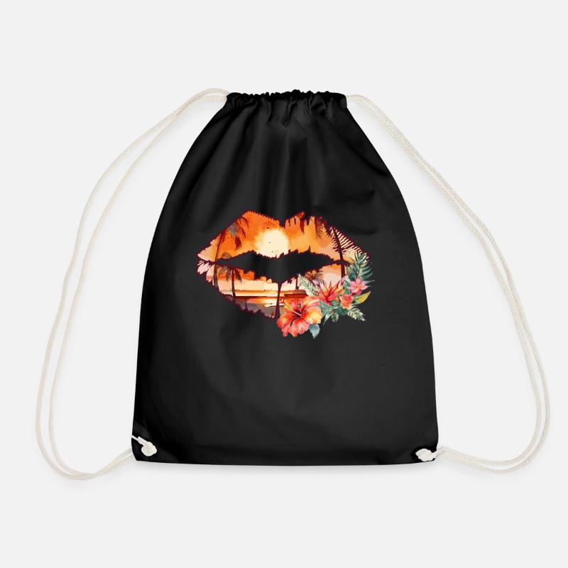 Sunset Beach Retro Tropical Lips Summer Vacation - Turnbeutel - Schwarz