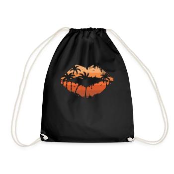 Retro Beach Palm Tree Tropical Lips Sunset Summer - Turnbeutel - Schwarz - Vorne
