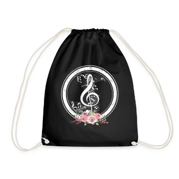Musik-Shirt, geschnittene Musiknotenschlüssel Blumen-T-Shirt, - Turnbeutel - Schwarz - Vorne