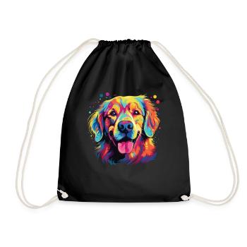 Watercolor Colorful Golden Retriever - Drawstring Bag - black - Front