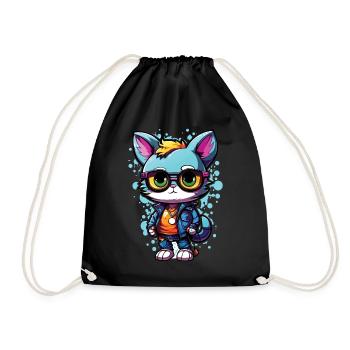 Anime Hipster Cat Sunglasses Japanese Graffiti - Turnbeutel - Schwarz - Vorne