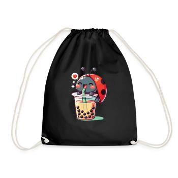 Kawaii Ladybug Bubble Tea Boba Ladybug - Drawstring Bag - black - Front