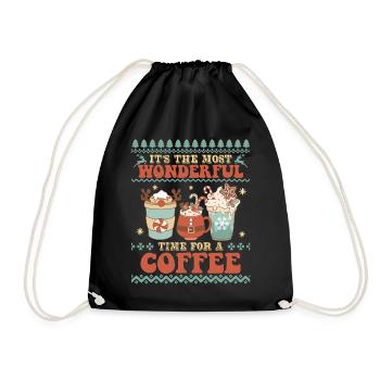 Time For A Coffee - Santa Holidays Ugly Christmas - Drawstring Bag - black - Front