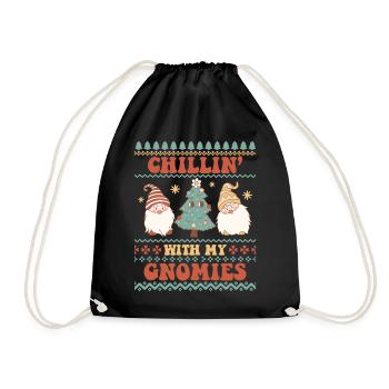 Chillin' With My Gnomies - Santa Ugly Christmas - Drawstring Bag - black - Front