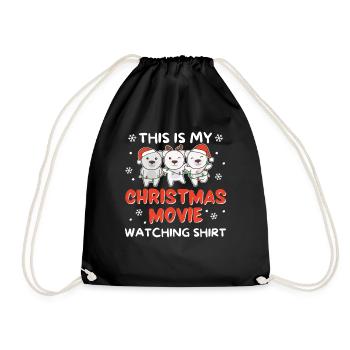 Polar Bear Christmas Movie Watching - Drawstring Bag - black - Front