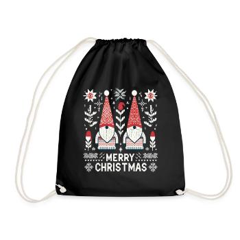 Frohe Weihnachten Gnomes Strickmuster Optik - Turnbeutel - Schwarz - Vorne
