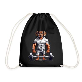 Muscle Dachshund Bodybuilder Dog Love Dog Design - Drawstring Bag - black - Front